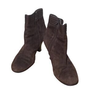 Sofft Womens Ankle Boots Booties Brown Suede Mid High Heel Zip Round Toe 9 M